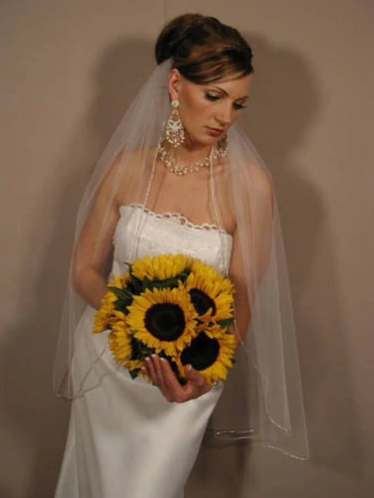 Crystal Wedding Veil 1 Layer Fingertip Length Bridal Veil in White, Ivory ,Off-white