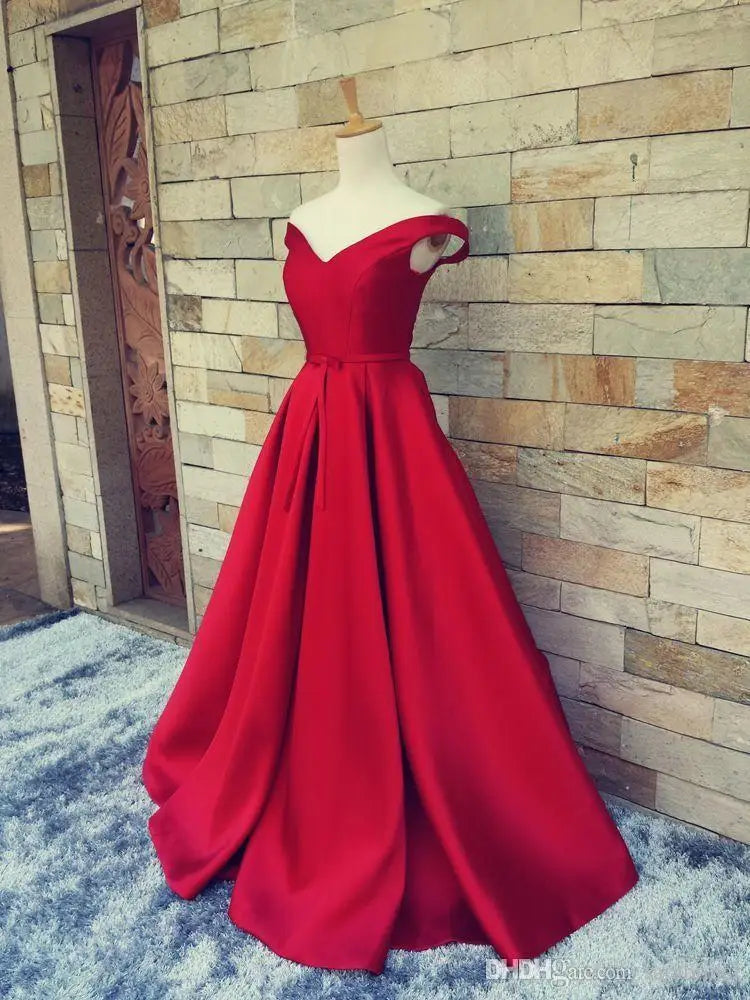 Customized Red Long Satin Prom Gowns Sexy V Neck Vestidos Open Back Vintage Evening Dresses 2025 Women Formal Party Dress