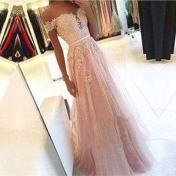 customized Robe De Soiree Off the shoulder Prom Dresses Lace Appliques Tulle Evening Dresses Formal Gowns Plus size Long Dress green