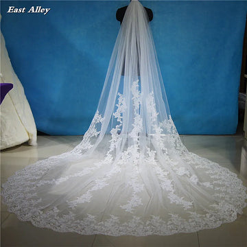 3M Long Lace Applique Wedding Veil 2.8M Wide Cathedral Bridal Veil Wedding Accessories Metal Comb