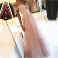 customized Robe De Soiree Off the shoulder Prom Dresses Lace Appliques Tulle Evening Dresses Formal Gowns Plus size Long Dress Same color picture