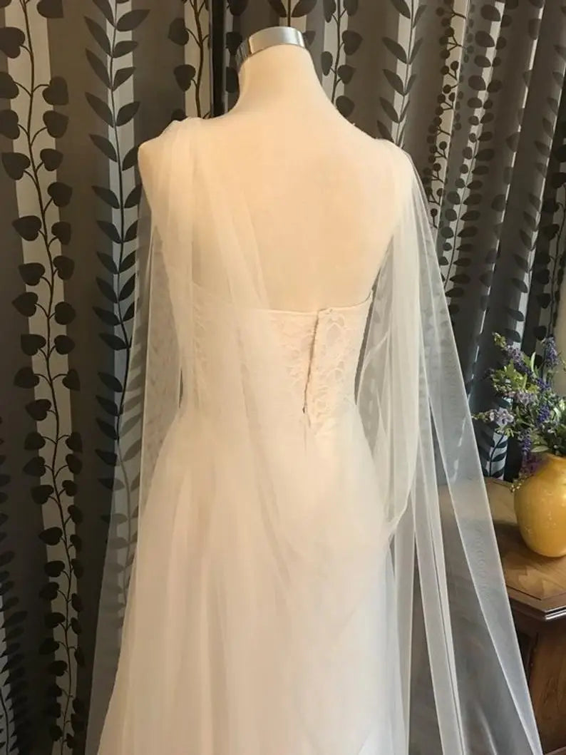 Tulle Cape Veil, 200cm, 250cm, 300cm, 350cm, 400cm, 500cm, Long in White, Off White, Ivory, Black, Champagne Off-white