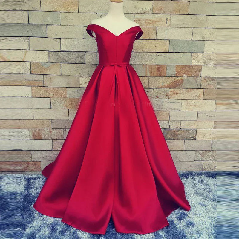 Customized Red Long Satin Prom Gowns Sexy V Neck Vestidos Open Back Vintage Evening Dresses 2025 Women Formal Party Dress