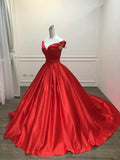 Customized Sexy Simple Red Prom Dresses V Neck Ball Gowns Cap Sleeve Satin vestidos de formatura Backless Evening Dresses