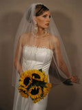 Crystal Wedding Veil 1 Layer Fingertip Length Bridal Veil in White, Ivory ,Off-white
