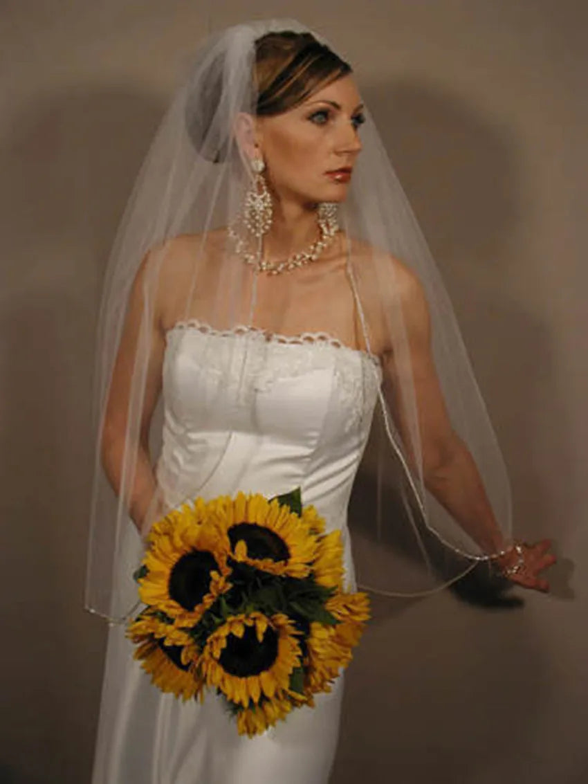 Crystal Wedding Veil 1 Layer Fingertip Length Bridal Veil in White, Ivory ,Off-white
