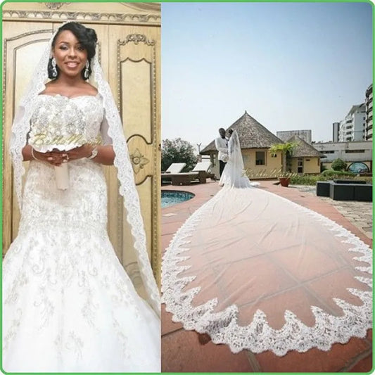 Long Veil 500CM (197") Single Layer Wedding Veil Lace Bridal Veil with Metal Comb