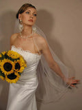 Crystal Wedding Veil 1 Layer Fingertip Length Bridal Veil in White, Ivory ,Off-white