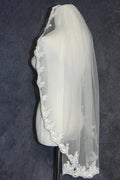 1 Layer Fingertip Bridal Veil Lace Edge Wedding Accessories in White ,Ivory ,Off-white