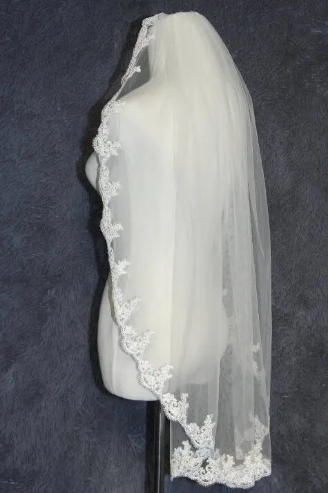 1 Layer Fingertip Bridal Veil Lace Edge Wedding Accessories in White ,Ivory ,Off-white
