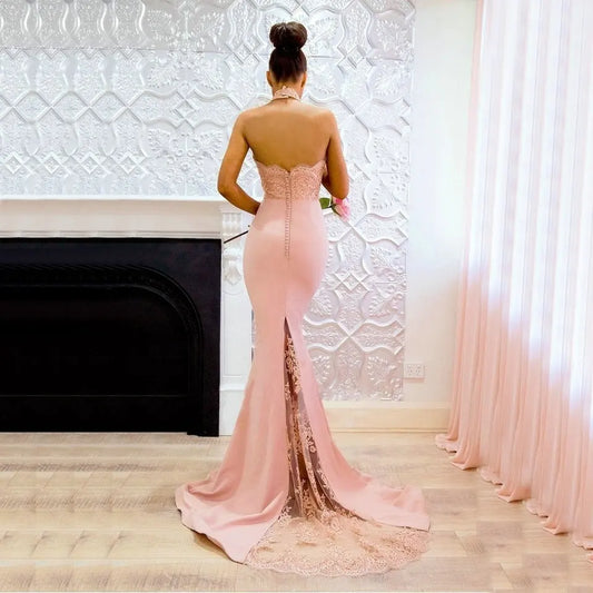 customized Sexy Backless Mermaid Evening Dresses Halter Lace Formal Party Dress 2025 Elegant Evening Gown Long robe de soiree