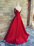 Customized Red Long Satin Prom Gowns Sexy V Neck Vestidos Open Back Vintage Evening Dresses 2025 Women Formal Party Dress