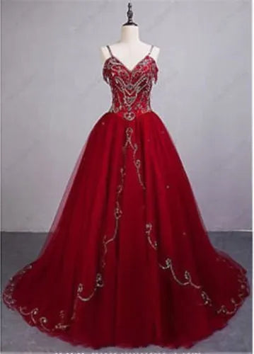 V-Neck Vestido De Debutante Quinceanera Dresses New Fascinating Tulle Spaghetti Straps Formal Celebrity Gown