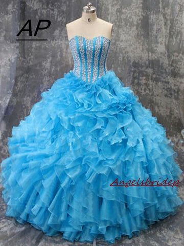Quinceanera Dresses Plus Size Beading Sparking Sweetheart Organza Vestidos De 15 Anos Princesa Party Gowns