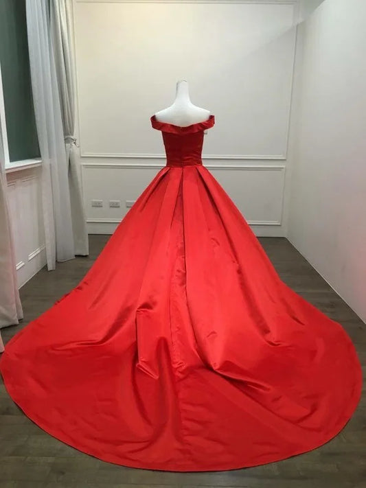 Customized Sexy Simple Red Prom Dresses V Neck Ball Gowns Cap Sleeve Satin vestidos de formatura Backless Evening Dresses