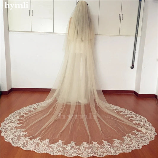 2 Tier Lace Bridal Veil 3 Meters Cathedral Length with Blusher - Elegant Wedding Accessory 300cm