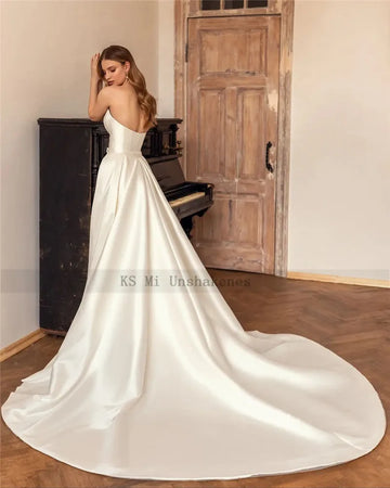 Elegante marfim trem destacável vestidos de casamento sereia cetim igreja vestido de noiva feminino vestidos de casamento vestido de noiva sereia