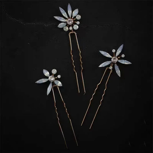 Opal Crystal Rhinestones Hair Pins Clips Flower Headpieces Women Girl Hairpin For Bride Party Bridal Jewelry Wedding Accessories a
