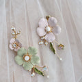 Bridal Jewelry Pink Flower Hairpins Crystal Hair Clips Pins Headpieces For Brides Women Girl Headdress Wedding Accessories