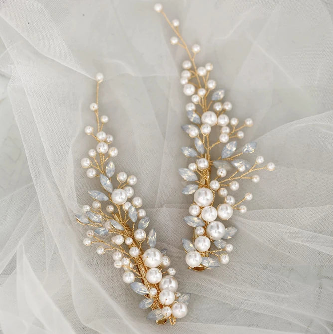 Bridal Jewelry Crystal Rhinestones Opal Hair Clips Pins Pearls Hairpins Brides Bridesmaids Head Pieces Women Wedding Accessories c gold color