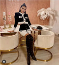 2021 High Street Summer Patchwork 2 Two-Piece Set O-Neck Long Sleeve Pocket Button Mini Bandage Dress Female Short Set