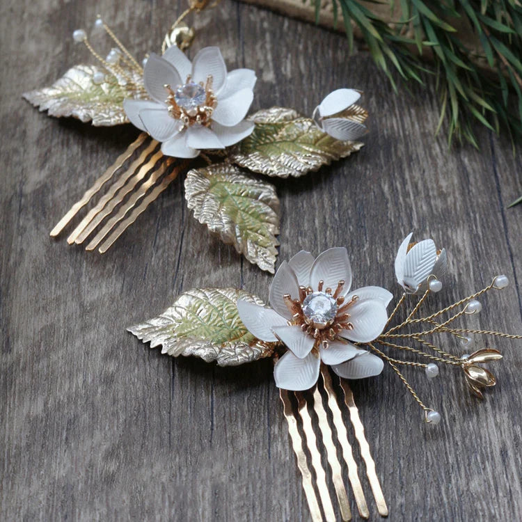 Wedding Accessories Vintage Hairpins Flower Leaf Head Pieces Headdress Crystal Hair Combs Pins For Brides Women Bridal Jewelry c