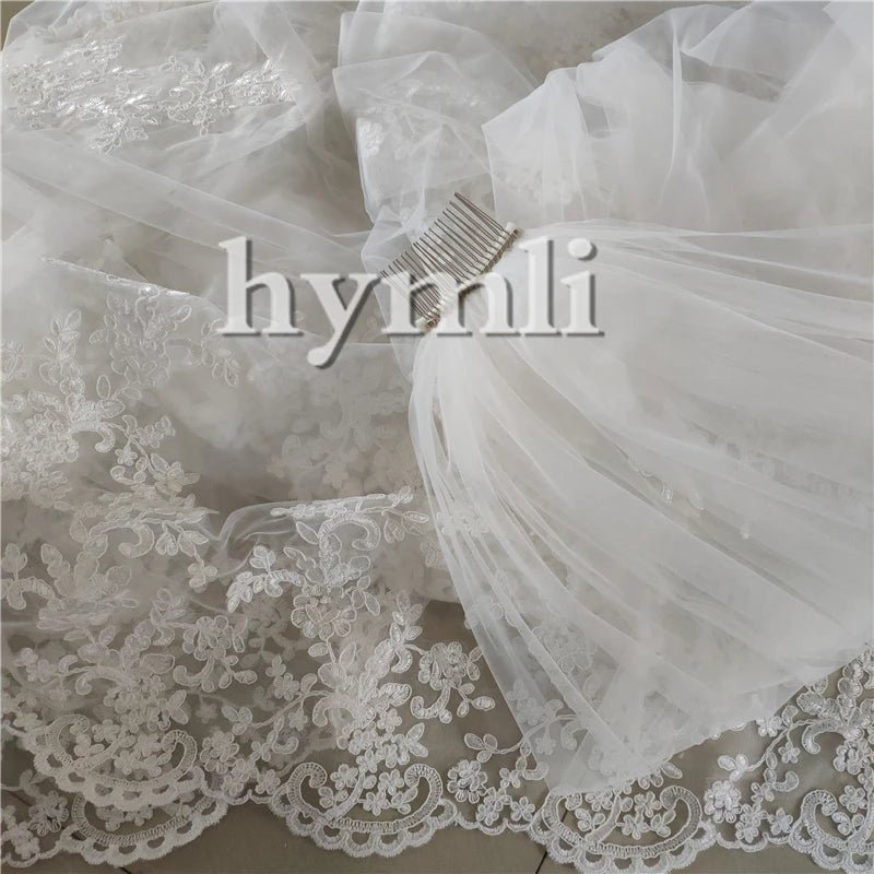 White / Ivory Lace Wedding Veil 2 Layer 5 Meters Long Bridal Veil Church Veil Blush Veil with Metal Comb