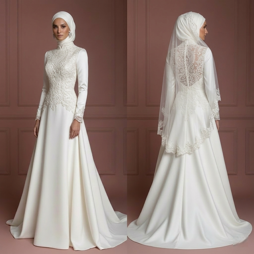 Handmade Hijab Bridal Wedding Dress Modest Luxury Style Muslim