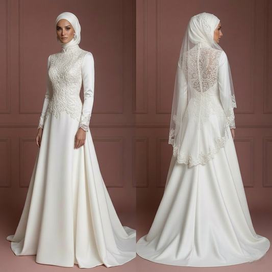 Handmade Hijab Bridal Wedding Dress Modest Luxury Style Muslim