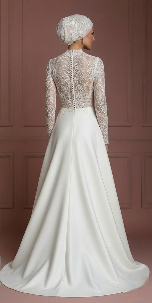 Handmade Hijab Bridal Gown Lace Modest Wedding Dress Muslim