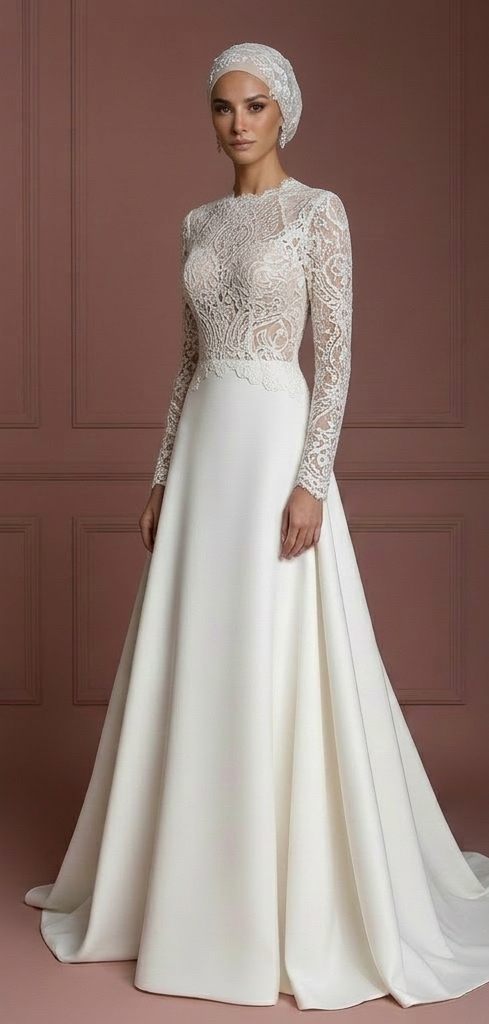 Handmade Hijab Bridal Gown Lace Modest Wedding Dress Muslim