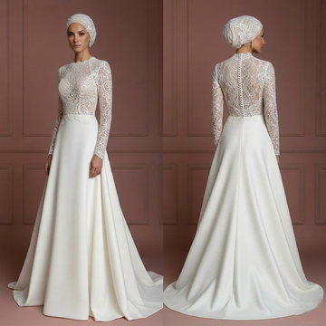 Handmade Hijab Bridal Gown Lace Modest Wedding Dress Muslim