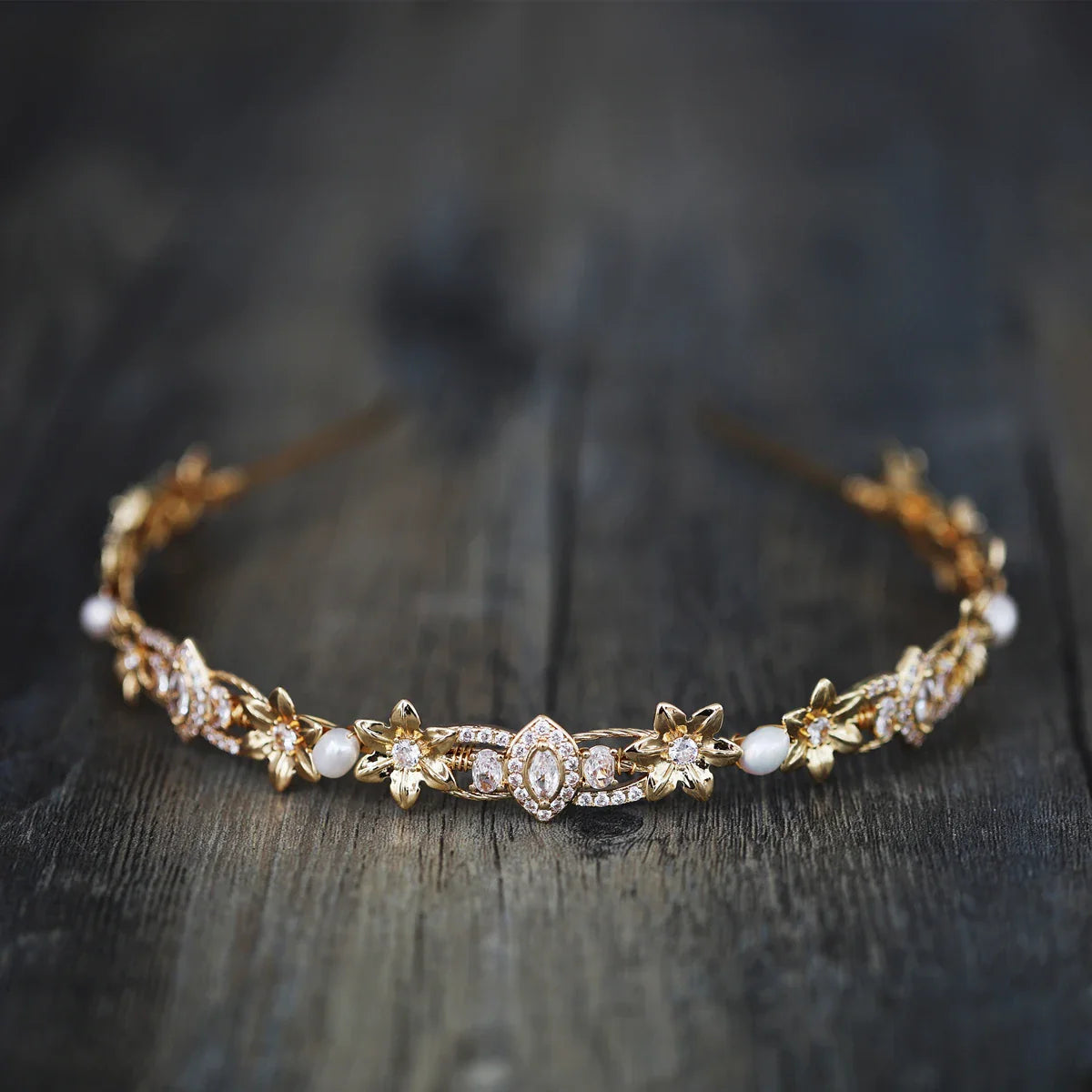 Bridal Hair Jewelry Vintage Gold Color Headbands Tiaras Zirconia Headpieces Crowns Brides Zirconia Hairbands Wedding Accessories Default Title