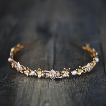 Bridal Hair Jewelry Vintage Gold Color Headbands Tiaras Zirconia Headpieces Crowns Brides Zirconia Hairbands Wedding Accessories Default Title
