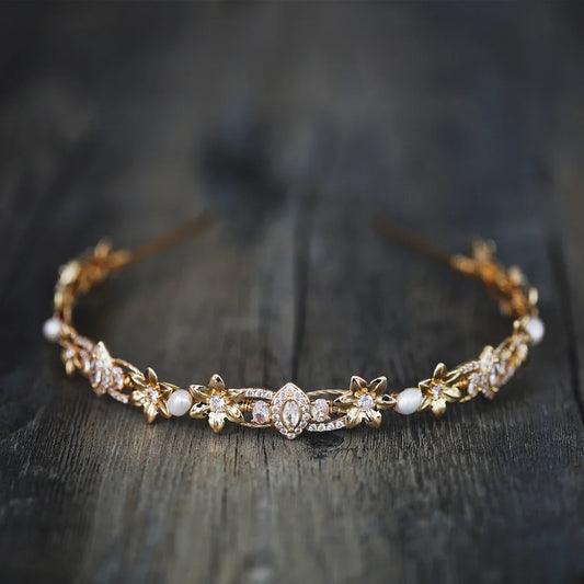 Bridal Hair Jewelry Vintage Gold Color Headbands Tiaras Zirconia Headpieces Crowns Brides Zirconia Hairbands Wedding Accessories Default Title