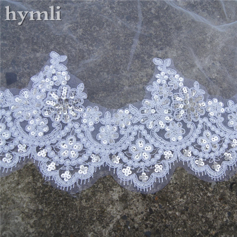 Cathedral Length Bridal Veil 1 Layer Long Lace Wedding Veil with Sequins for Brides