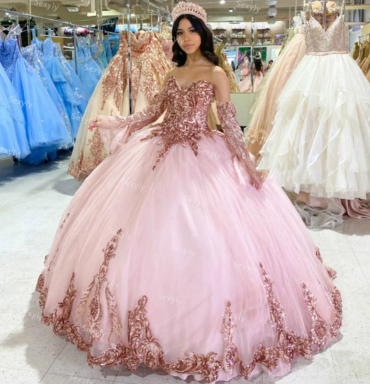Sparkly Pink Sequin Quinceanera Dresses Charro Glitter Princess Vestidos De 15 Quinceañera Luxury Fifteen Birthday Customiezd as picture