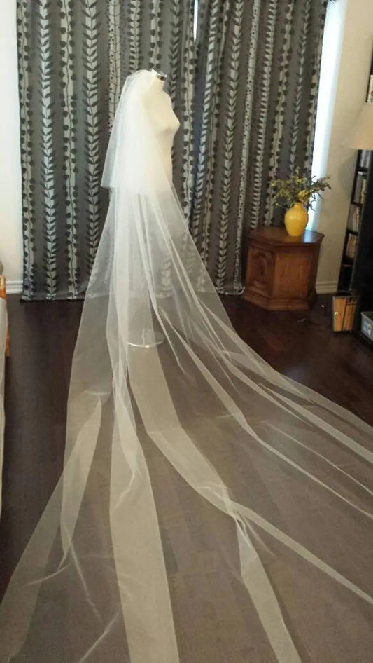 2-Tier Plain Veil 108"W__2.5m / 3m / 3.5m/ 4m / 5 meter Extra Long, in OFF WHITE,WHITE, IVORY, CHAMPAGNE