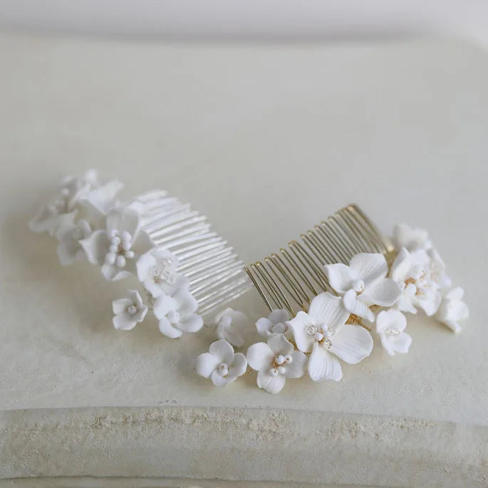 Bridal Jewelry Porcelain Flower Headband Head Pieces Gold Silver Color Vintage Hair Comb Hairpin Brides Wedding Accessories