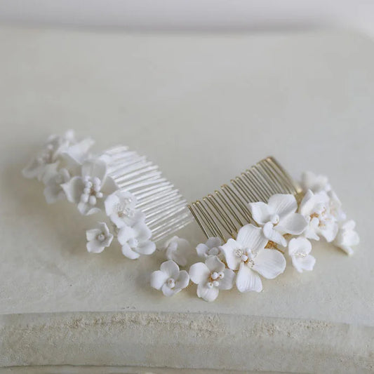 Bridal Jewelry Porcelain Flower Headband Head Pieces Gold Silver Color Vintage Hair Comb Hairpin Brides Wedding Accessories