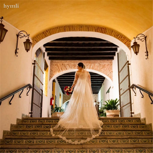 New 1 Layer Cathedral Length Lace Bridal Veil with Metal Comb Ivory