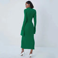 Autumn Bodycon Dress Sweater Knitted Green Women Sexy Midi Split V Neck Long Sleeve Casual Dresses Party Vestidos