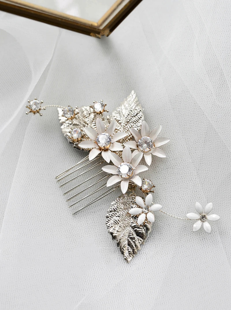 Wedding Accessories Rhinestones Hair Combs Pins Flower Leaf Hairpins Brides Bridesmaids Silver Color Head Piece Bridal Jewelry b