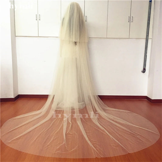 2 Layer Soft Tulle Wedding Veil Cut Edge Long Bridal Blusher Veil in White ,Off White , Ivory , Champagne