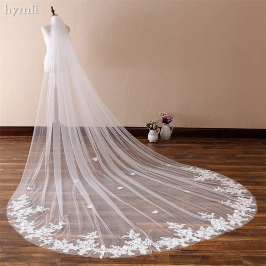 1 Layer Extra Wide Tulle Lace Wedding Veil Cathedral Length Bridal Veil Metal Comb
