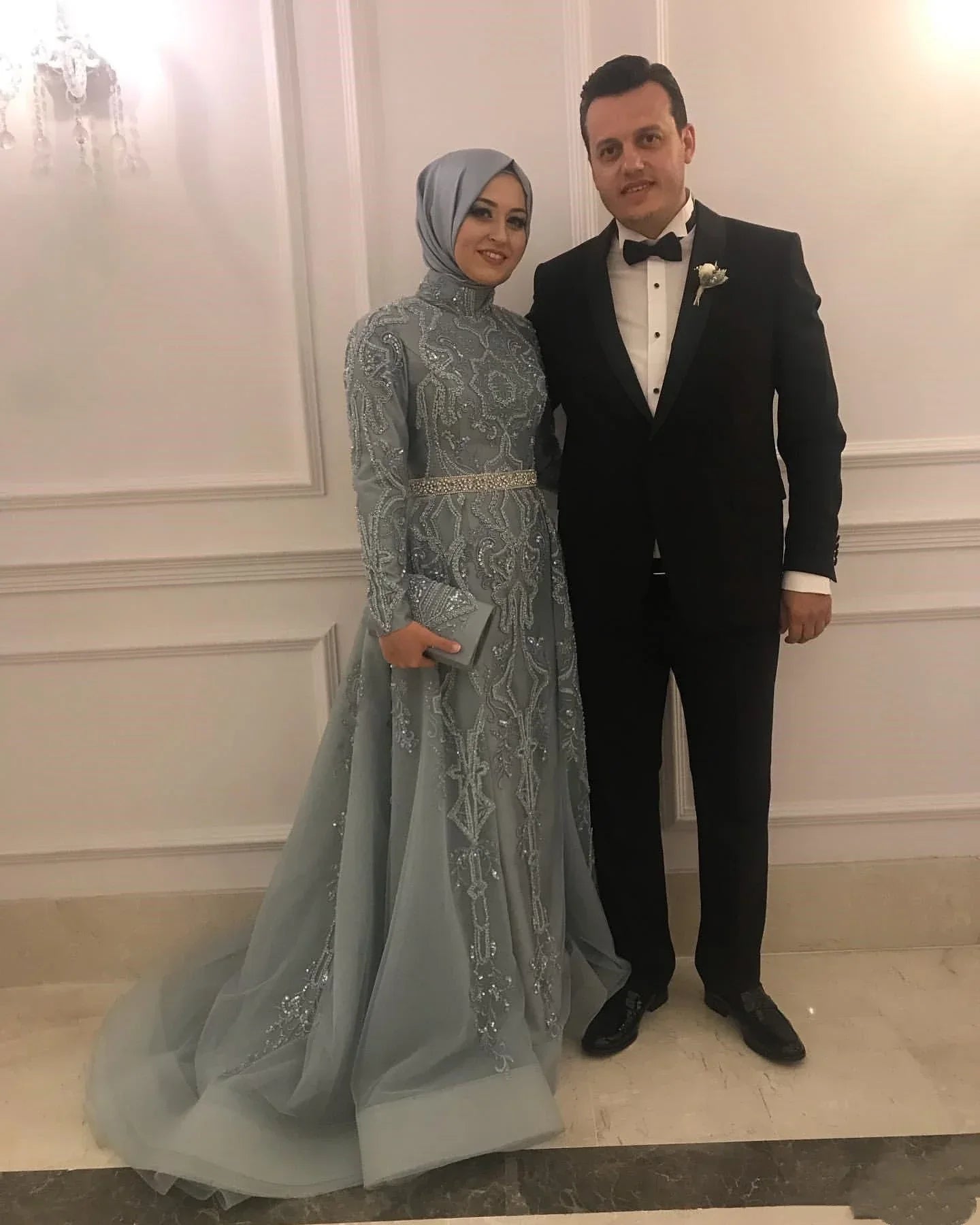 Customized Saudi Arabia Muslim Lace Beaded Evening Dresses kaftan Long Sleeves Formal Party Prom Gown Elegant Robe De Soiree picture color