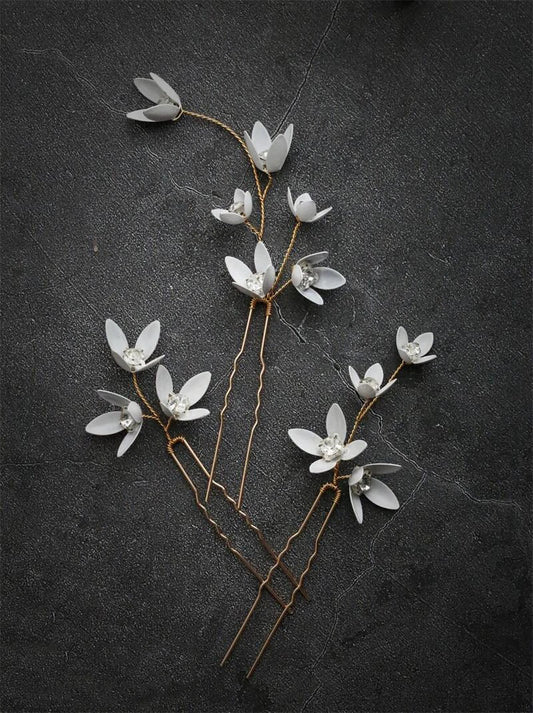 Rhinestones Crystal Hair Pin Clip White Flower Head Piece Women Brides Bridesmaids Hairpins Wedding Accessories Bridal Jewelry