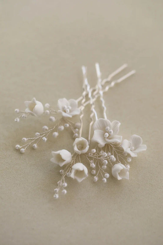 Bridal Jewelry Porcelain Flower Hairpins Silver Color Hair Pin Clip For Brides Bridesmaids Women Head Pieces Wedding Accessories