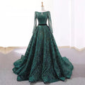 customized Dubai A-Line Green Evening Dress Muslim Women Vintage Long Sleeves Robe De Soiree Sequins Sparkle Prom Party Gowns black Custom size
