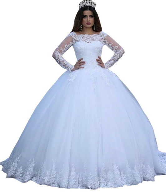 New Luxury Lace Wedding Dress Full Sleeve Ball Gown Plus Size Custom Made Princess Bridal Dress Lace Up Vestido De Novia